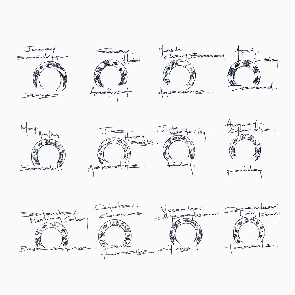 Birthflower Cuff | Solid Gold