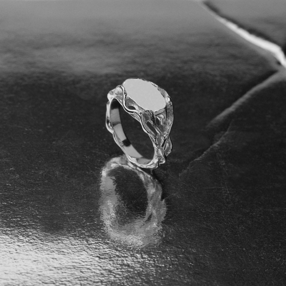 Ivy Oval Stone Signet Ring | Silver