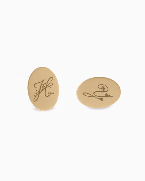 Custom Engraved Halo Cufflinks  | Yellow Gold
