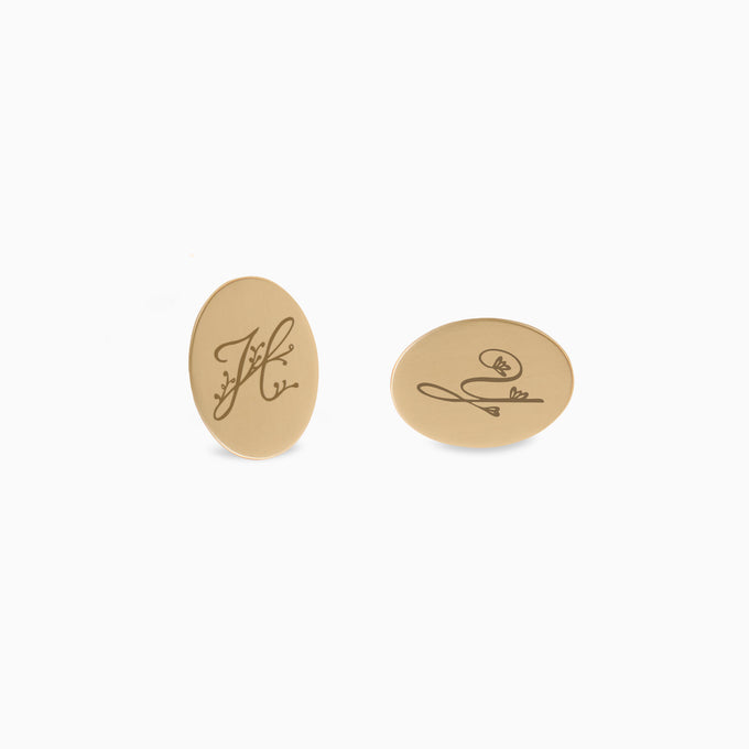 Custom Engraved Halo Cufflinks  | Yellow Gold