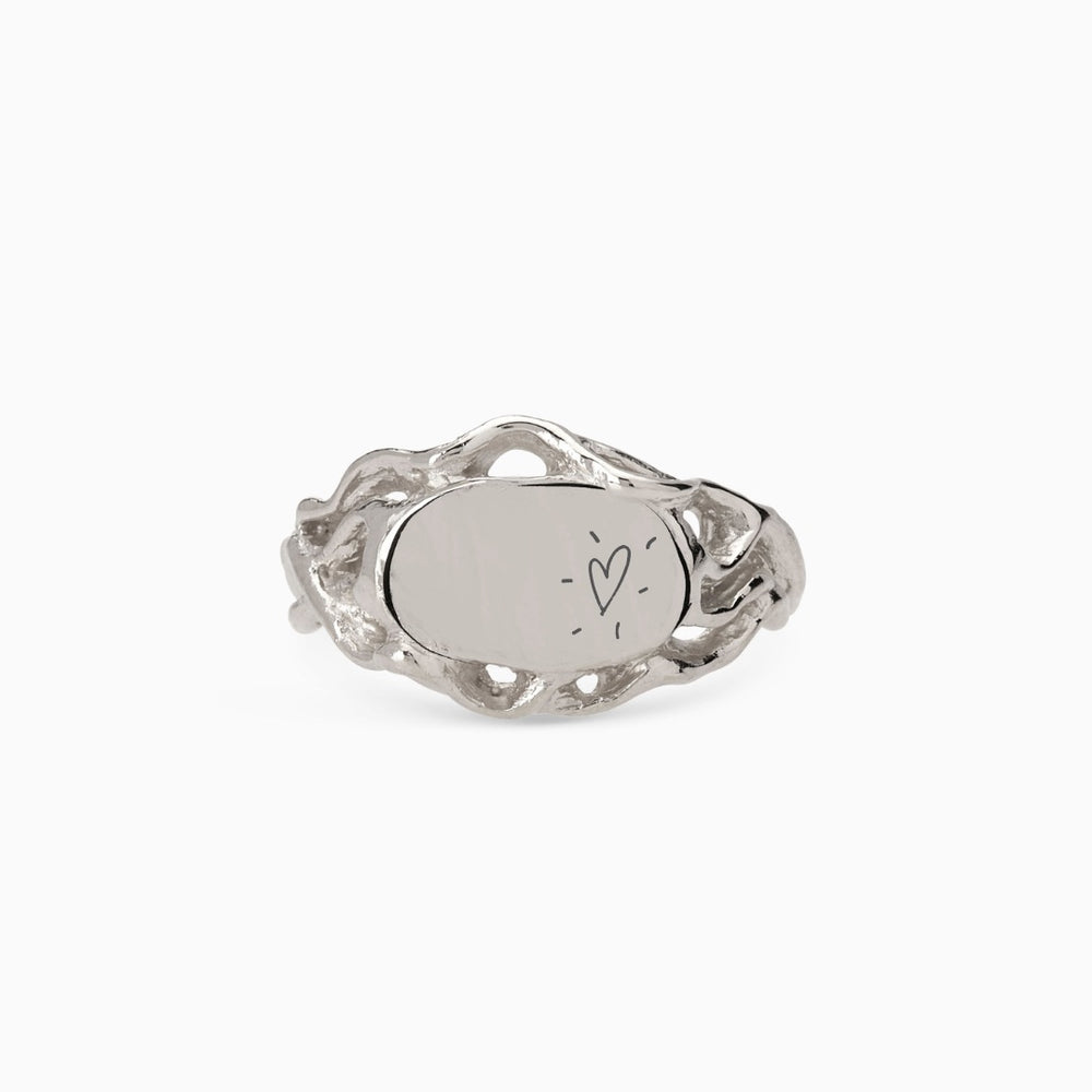 Engraved Ivy Oval Signet Ring | White Gold