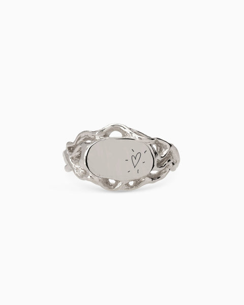 Engraved Ivy Oval Signet Ring | White Gold
