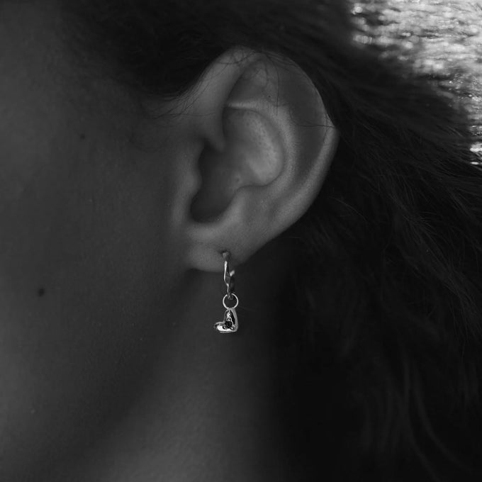 Mini Heart Stone Earring Charm | White Gold