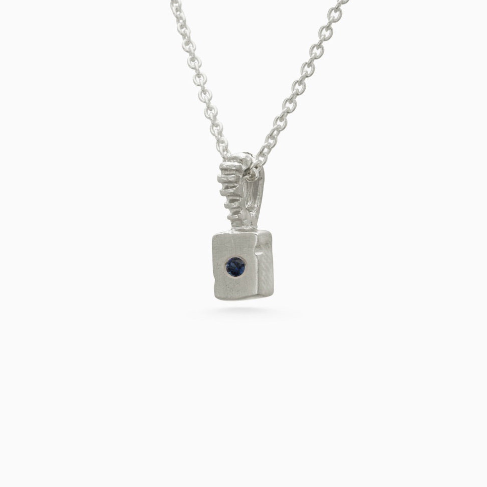 Custom X-Mini Slate Pendant (Stones & Engraving) | White Gold