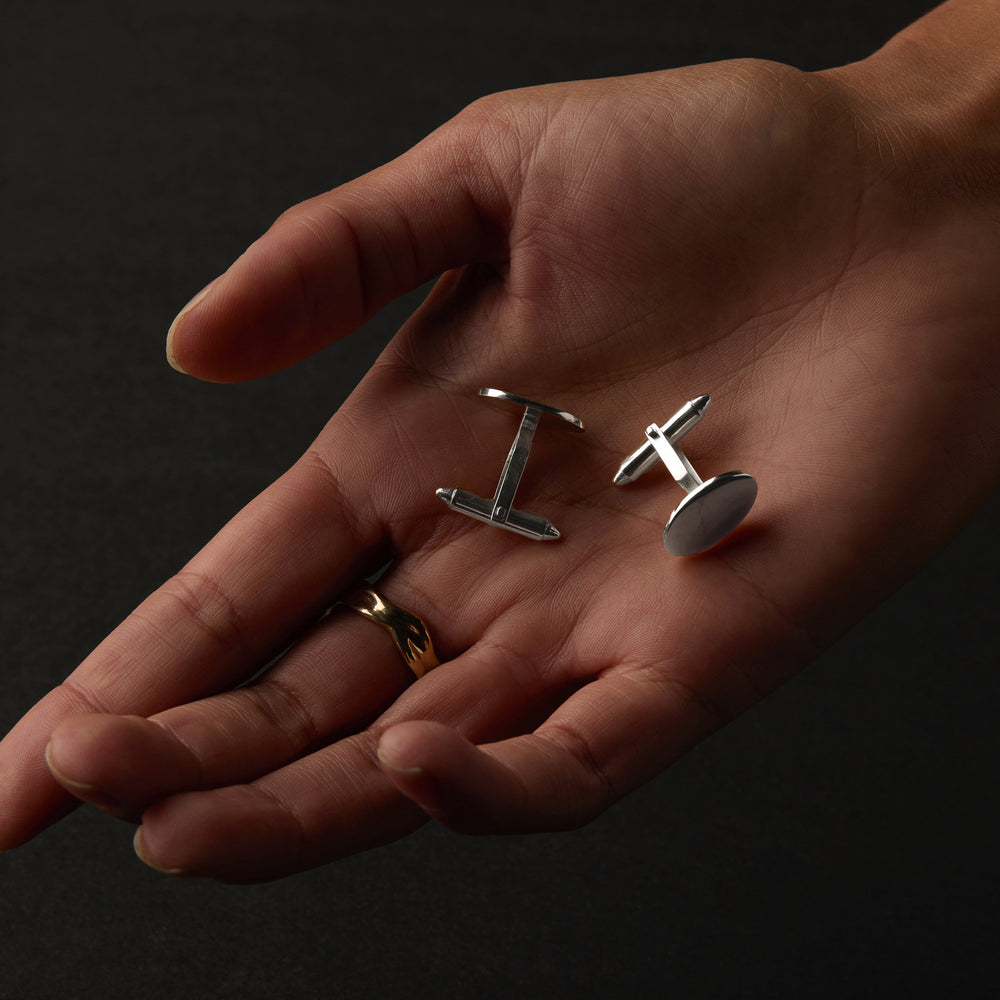 Custom Engraved Halo Cufflinks | Silver