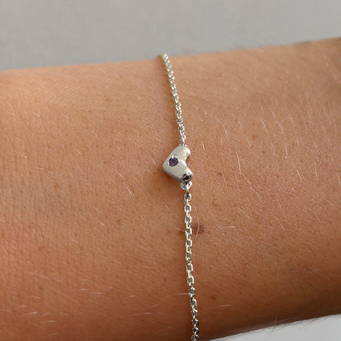 Mini Heart Stone Bracelet | White Gold