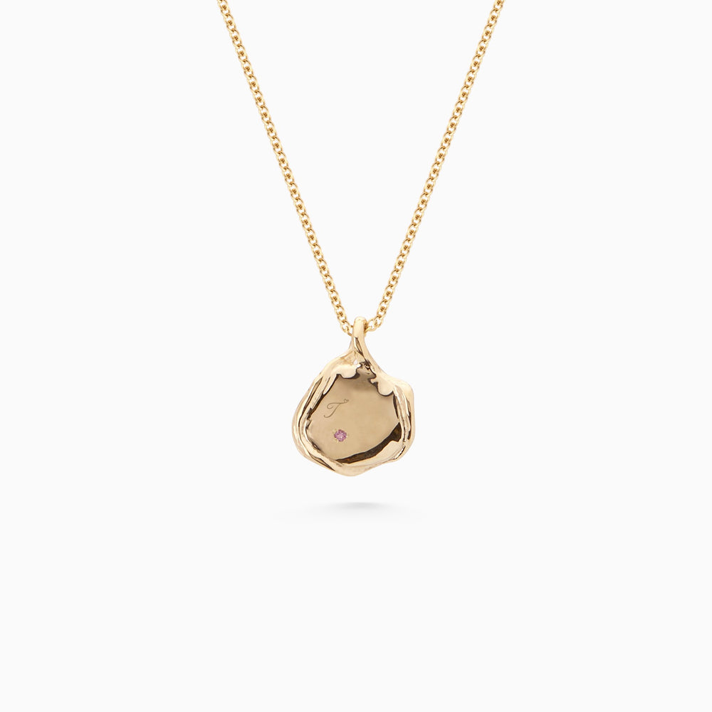 Mini Custom Wave Pendant (Stone & Engraving) | Yellow Gold