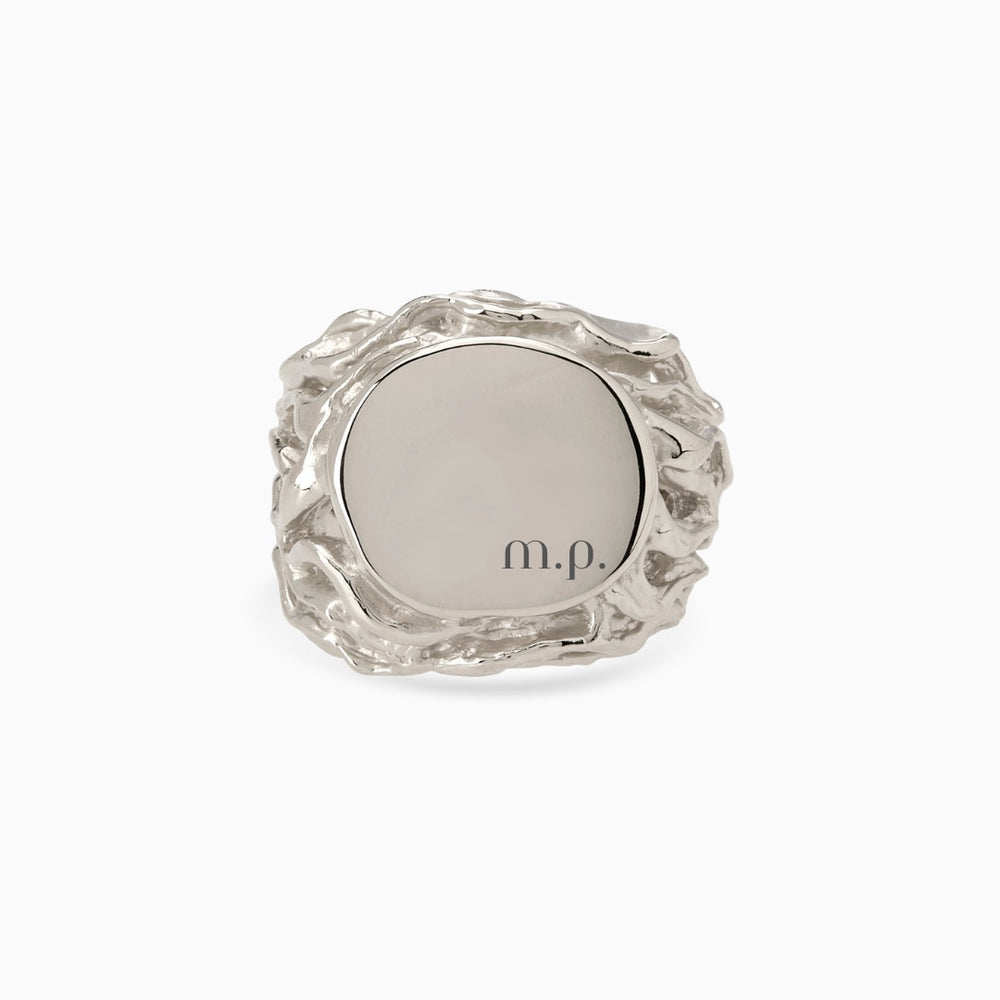 Engraved Ivy Signet Ring | White Gold