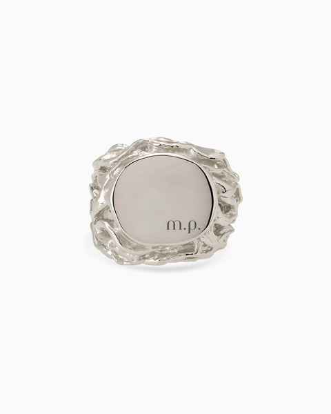 Engraved Ivy Signet Ring | White Gold