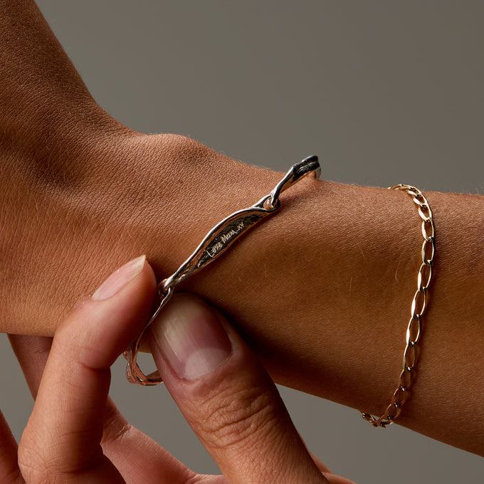 Custom Sculpt Tag Bracelet (Stones & Engraving) | Silver