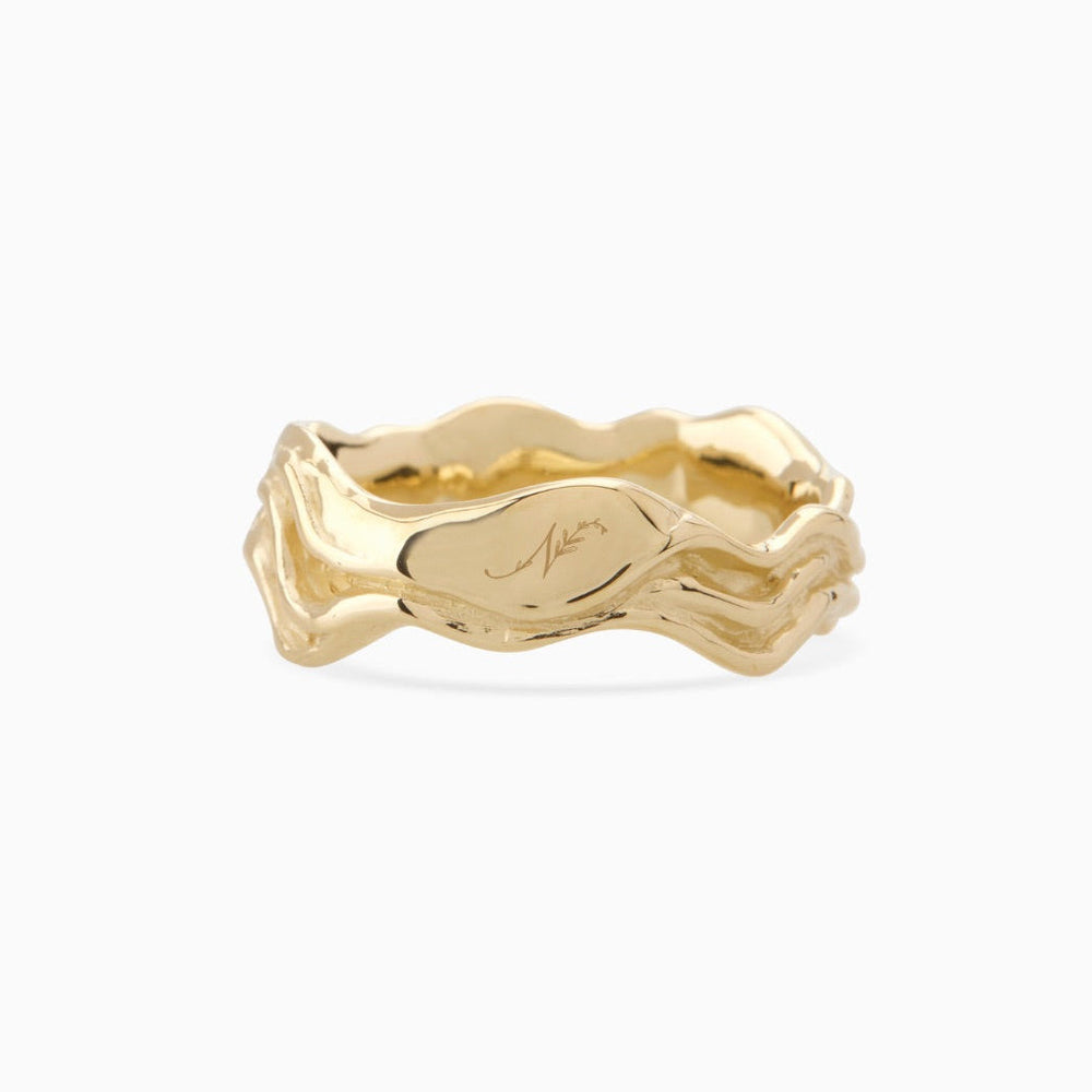 Engraved Sculpt Band Ring | Yellow Gold