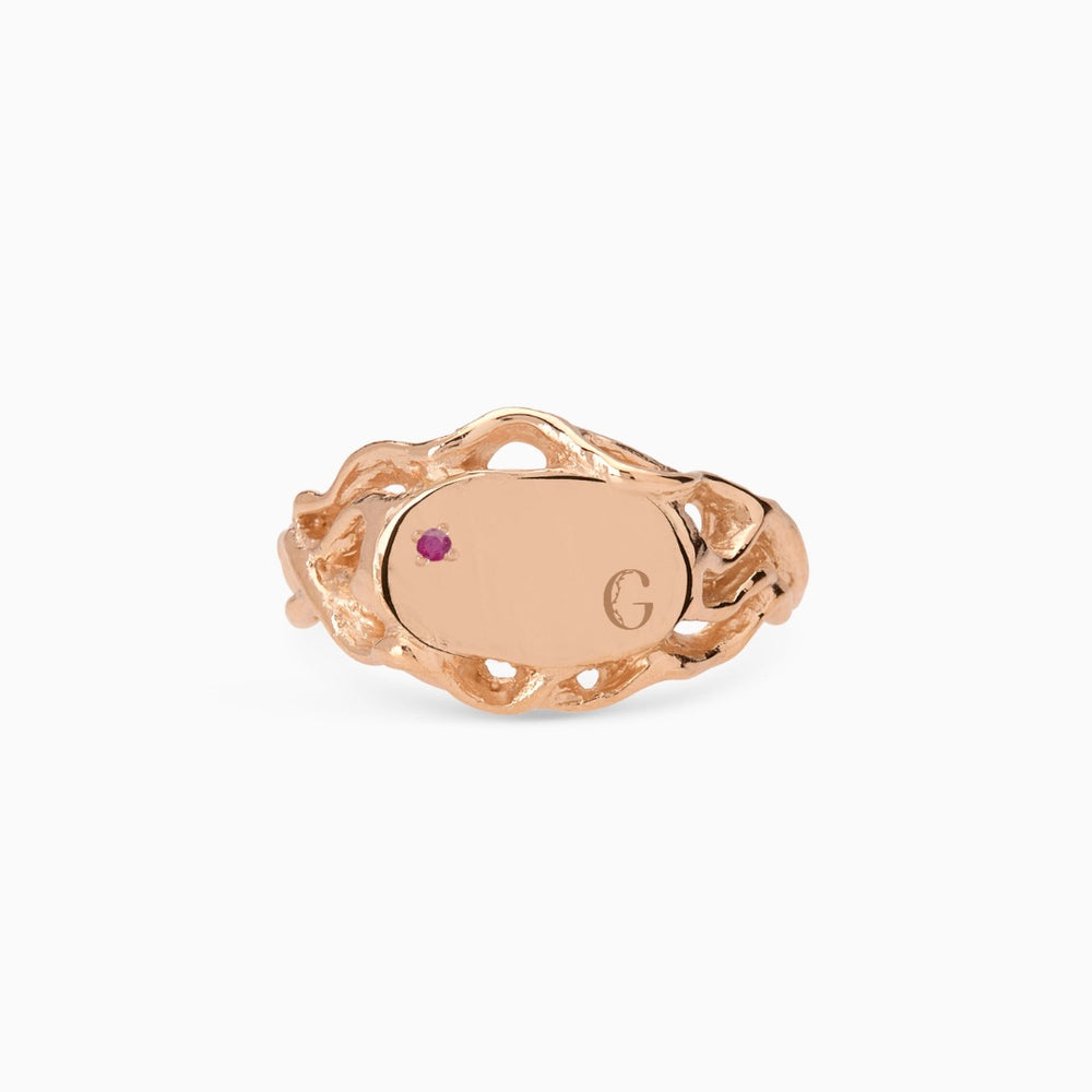 Engraved Ivy Oval Signet Ring | Rose Gold