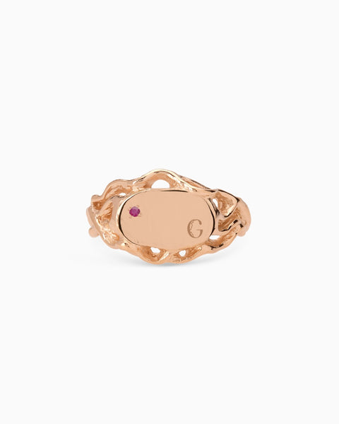 Engraved Ivy Oval Signet Ring | Rose Gold
