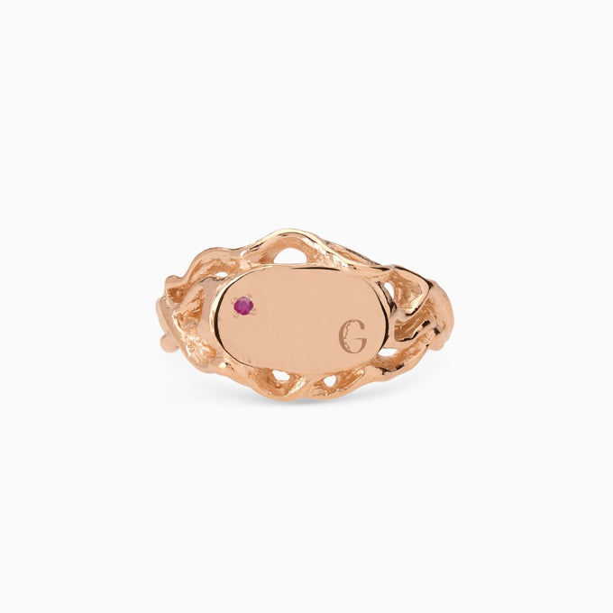 Engraved Ivy Oval Signet Ring | Rose Gold