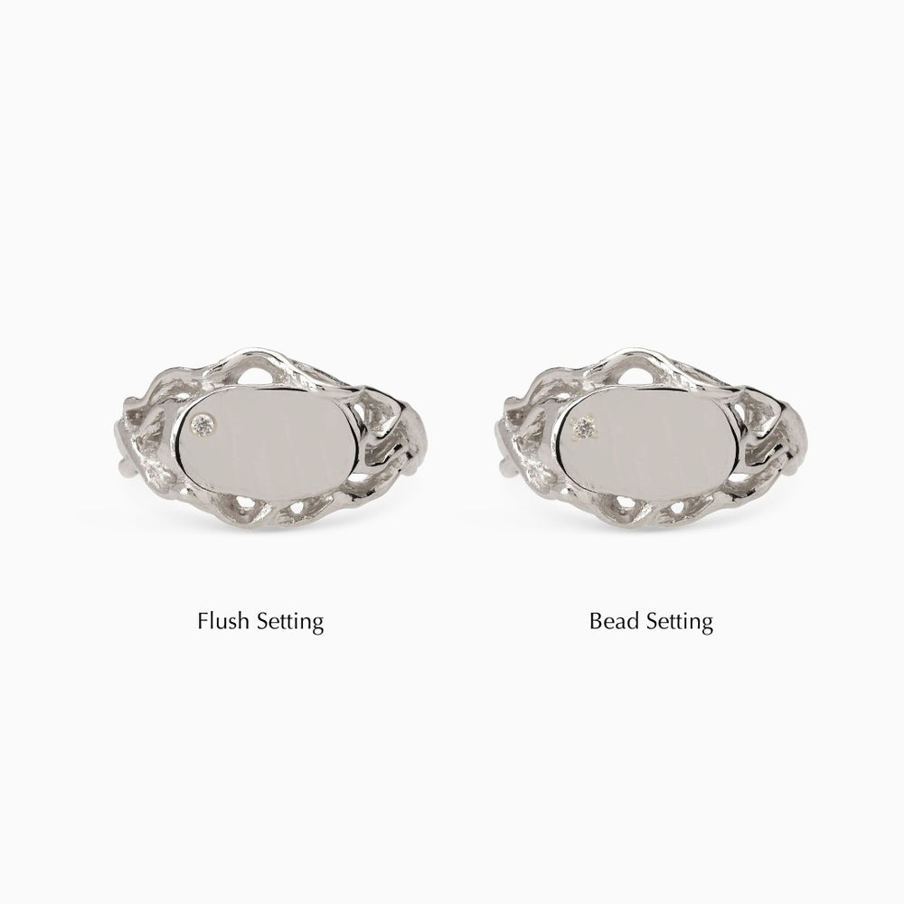 Ivy Oval Stone Signet Ring | White Gold