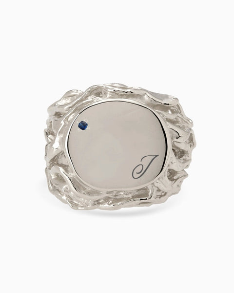 Engraved Ivy Signet Ring | White Gold