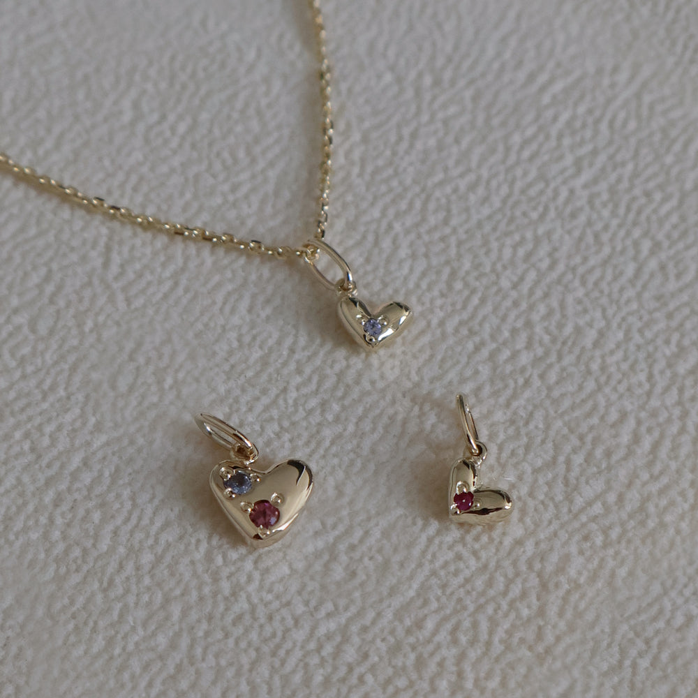Mini Heart Stone Pendant | Solid Yellow Gold