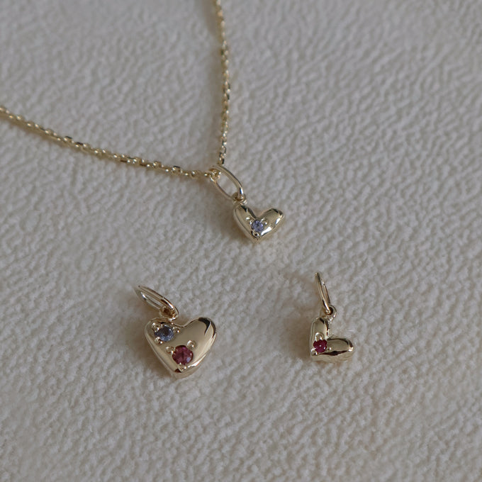 Mini Heart Stone Pendant | Solid Yellow Gold