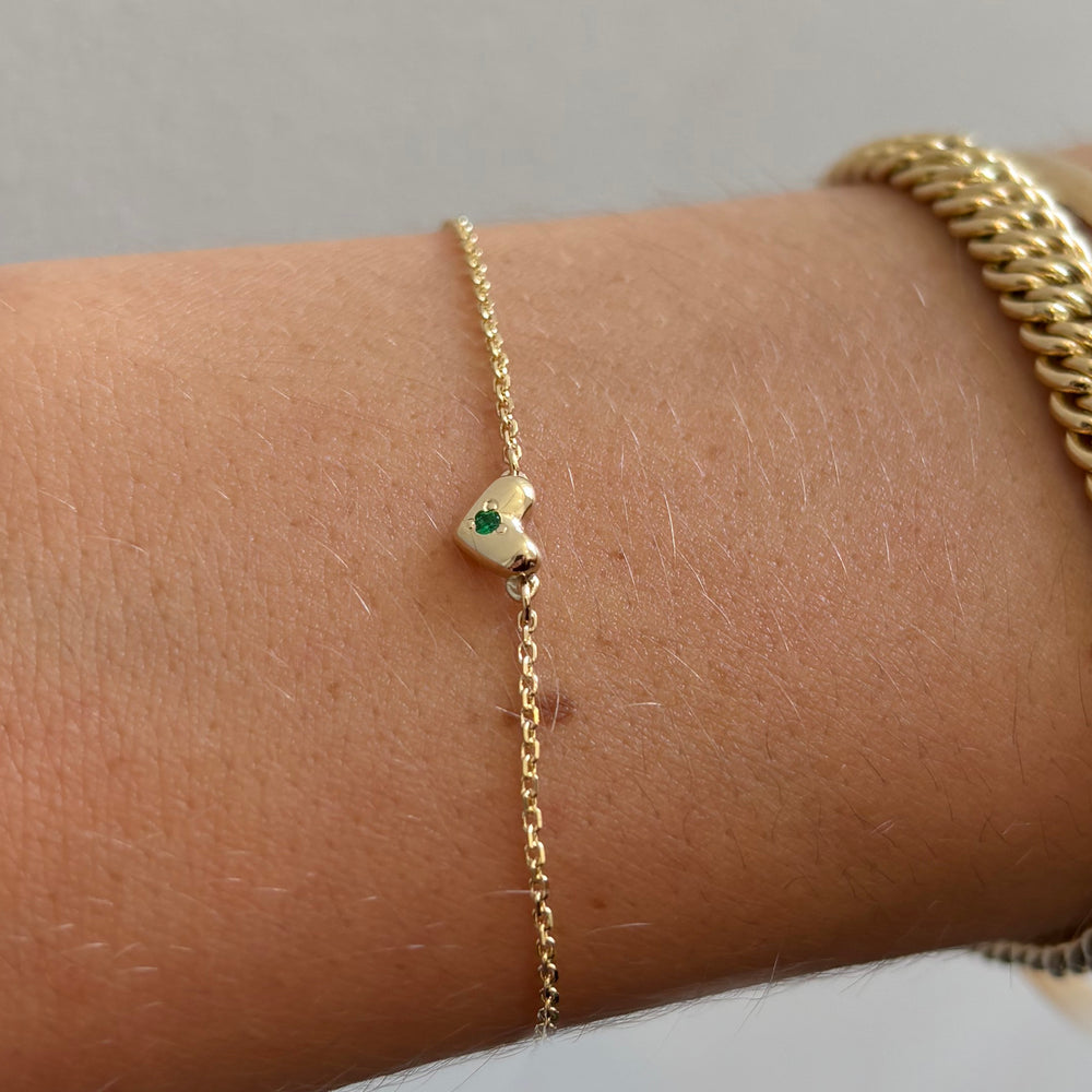 Mini Heart Stone Bracelet | Yellow Gold