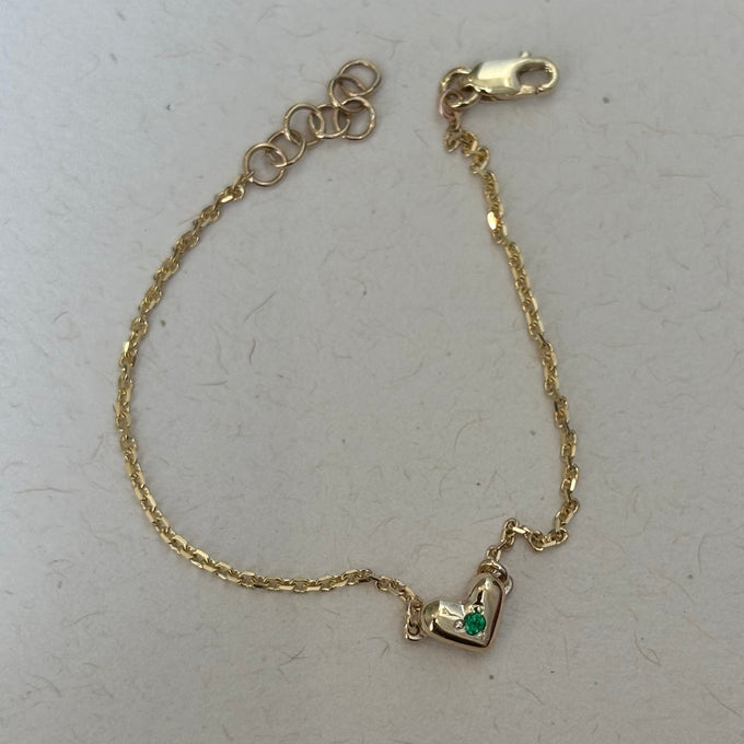 Mini Heart Stone Bracelet | Yellow Gold