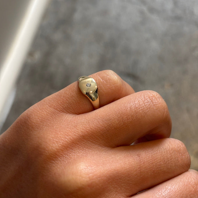 Petite Square Stone Signet | Solid Gold
