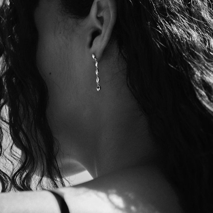 Ripple Stone Drop Earring | Solid White Gold