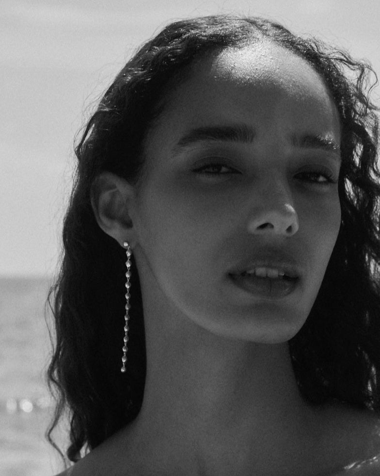 Ripple Long Drop Earring | Solid White Gold