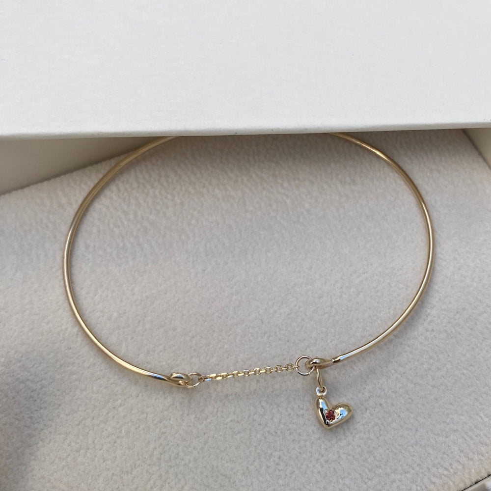 Mini Heart Stone Pendant Weave Bracelet | Solid Gold