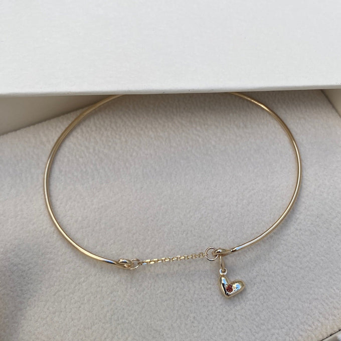 Mini Heart Stone Pendant Weave Bracelet | Solid Gold