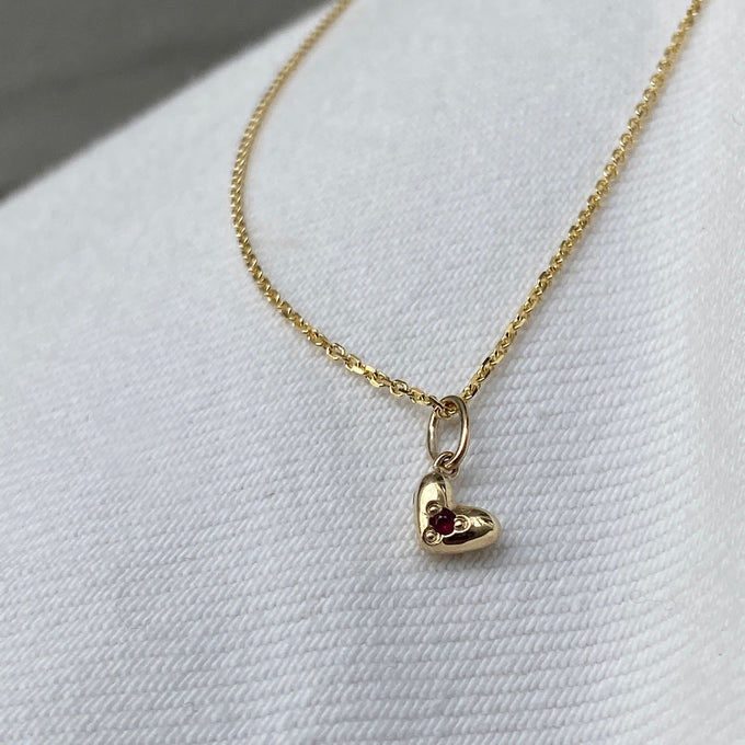 Mini Heart Birthstone Pendant | Solid Yellow Gold