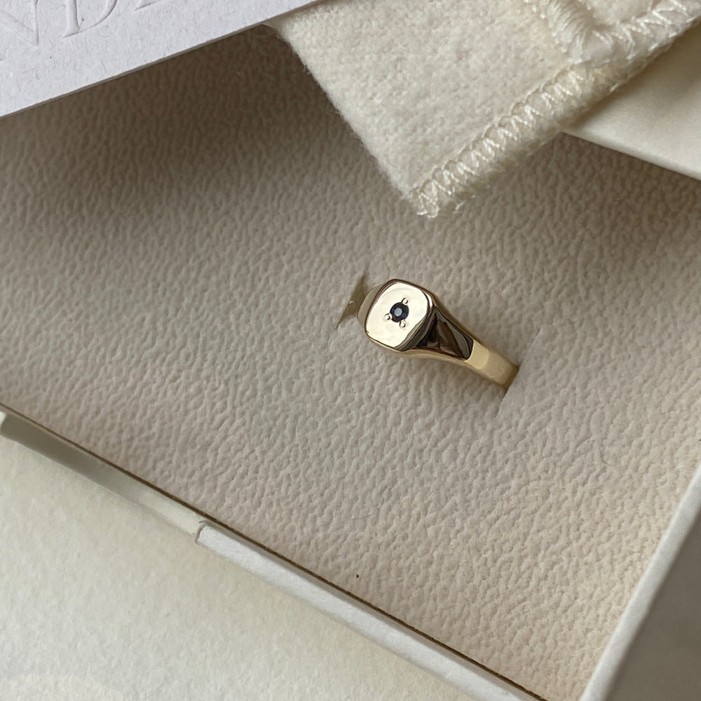 Petite Square Stone Signet | Solid Gold