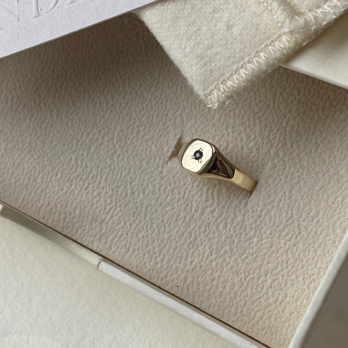 Petite Square Stone Signet | Solid Gold
