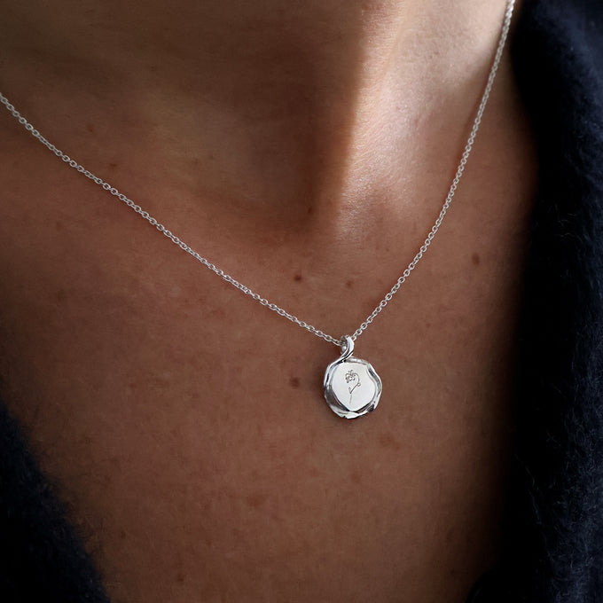 X-Mini Custom Wave Pendant (Stone & Engraving) | Silver