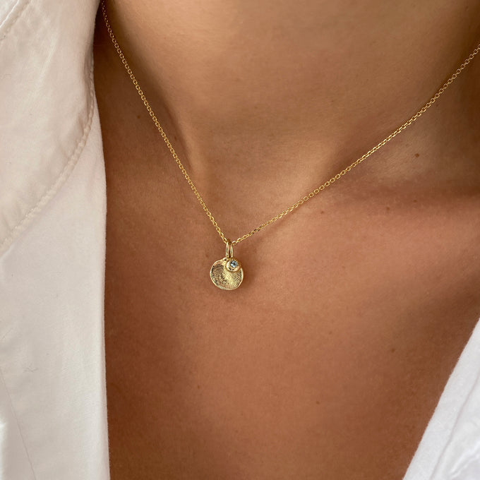 Tiny Birthstone Pendant | Yellow Gold