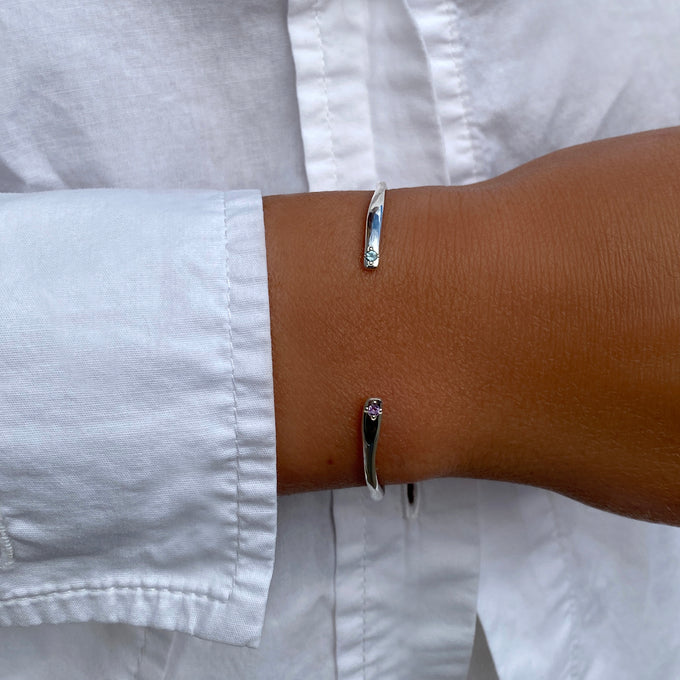 Collective Stone Cuff Bracelet | Solid White Gold