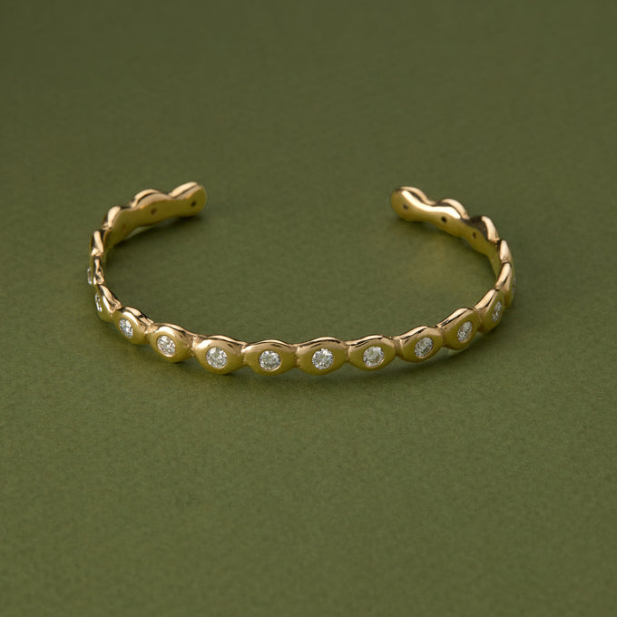 Ripple Diamond Cuff  | Solid Yellow Gold