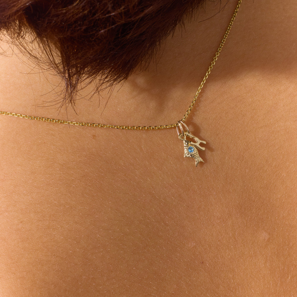 Birthstone Fish Pendant | Yellow, Rose or White Gold