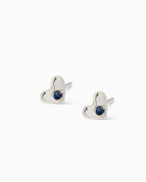 Mini Heart Stone Stud | White Gold