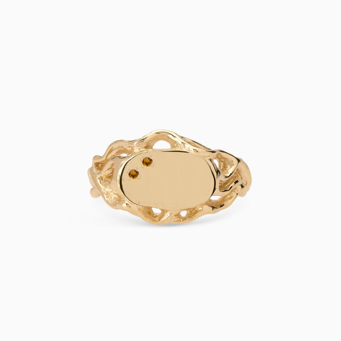 Ivy Oval Stone Signet Ring | Yellow Gold