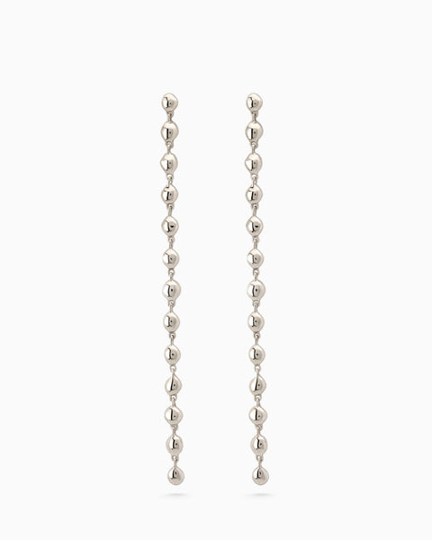 Ripple Long Drop Earring | Solid White Gold