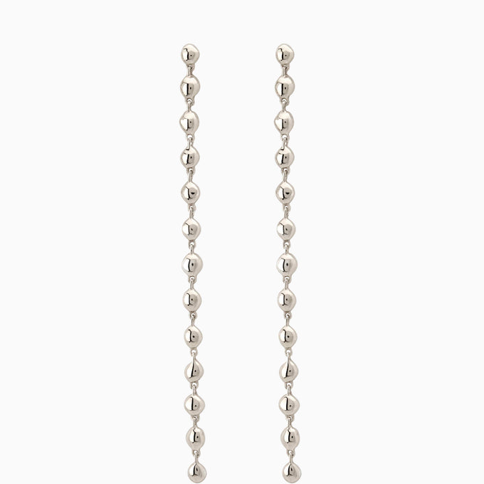 Ripple Long Drop Earring | Solid White Gold