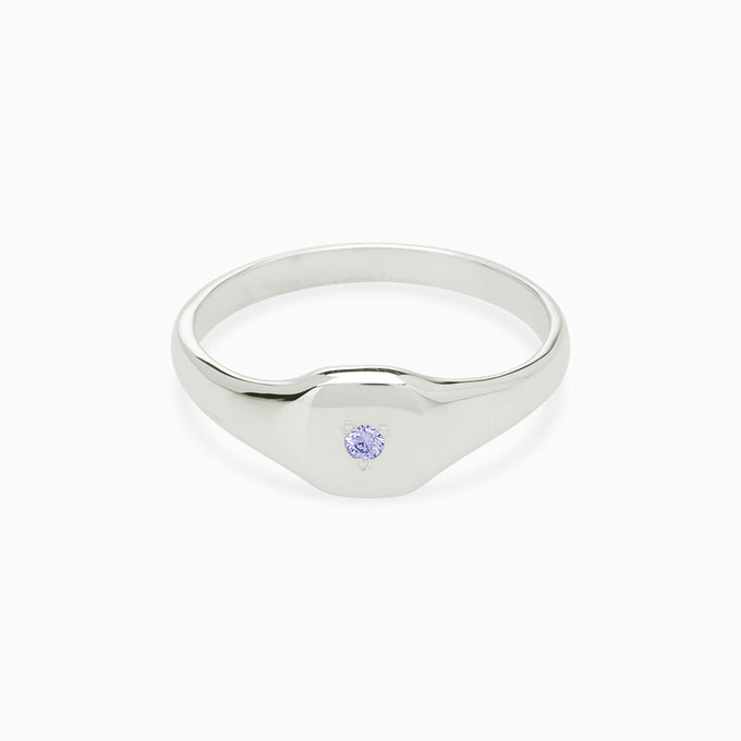 Petite Square Birthstone Signet | Silver