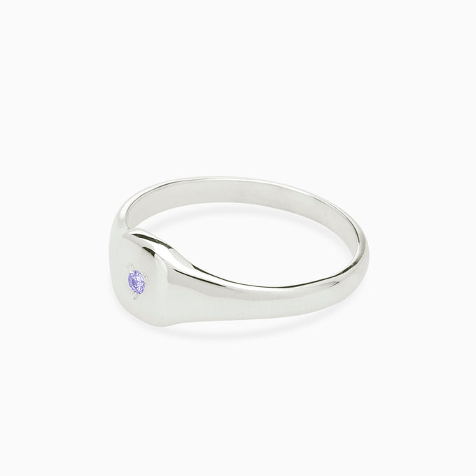 Petite Square Birthstone Signet | Silver