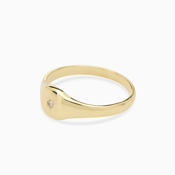 Petite Square Birthstone Signet | Solid Gold