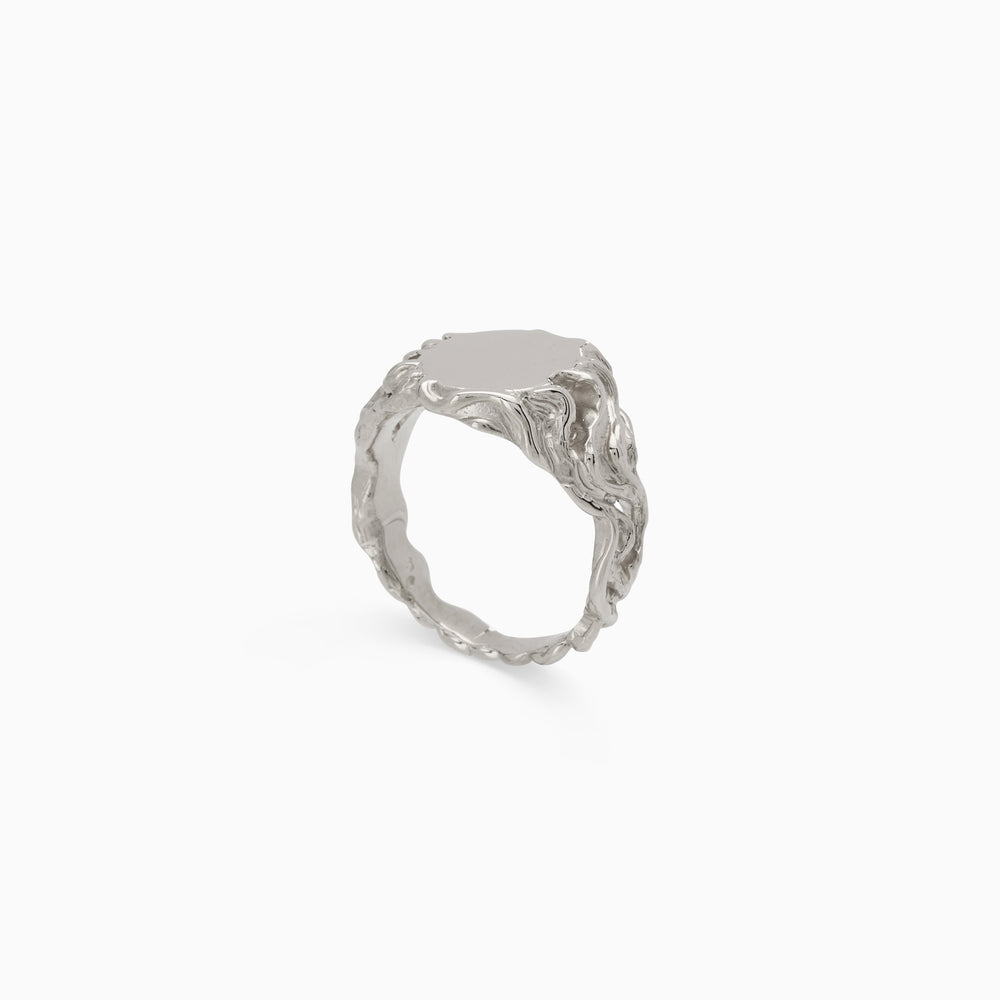Sculpt Signet Ring | Solid White Gold