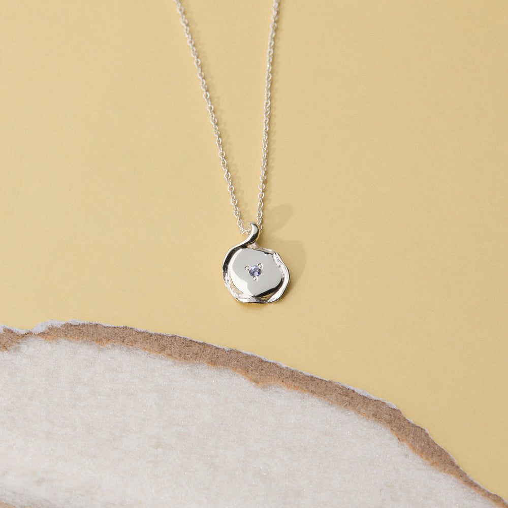 X-Mini Custom Wave Pendant (Stone & Engraving) | Silver