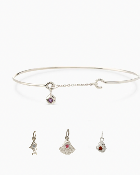 Birthstone Pendant Weave Bracelet | Silver