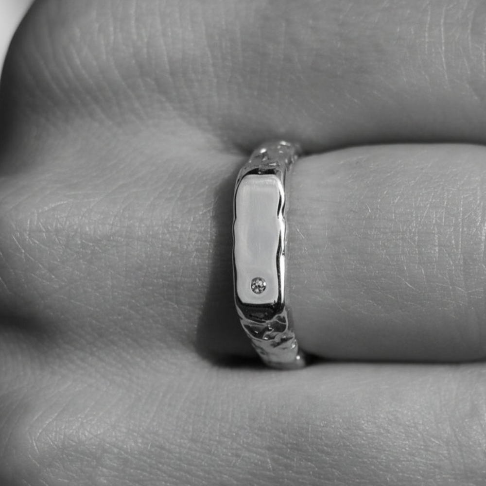 Custom Mason Ring (Stones & Engraving) | White Gold