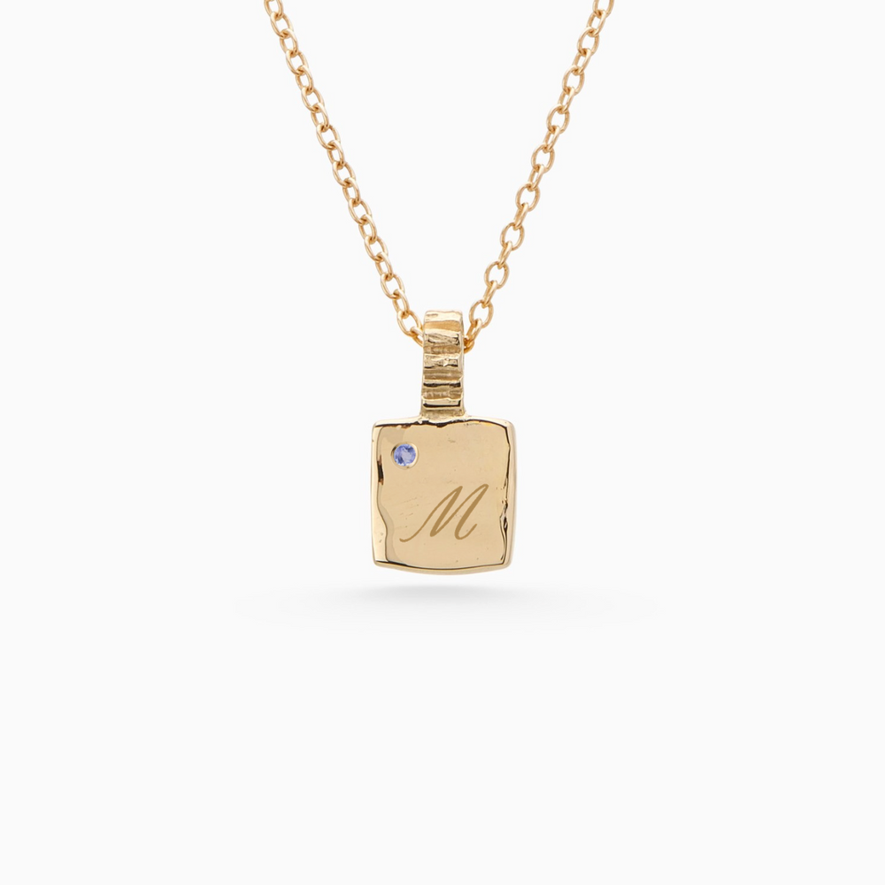 Mini Custom Slate Pendant (Stones & Engraving) | Yellow Gold