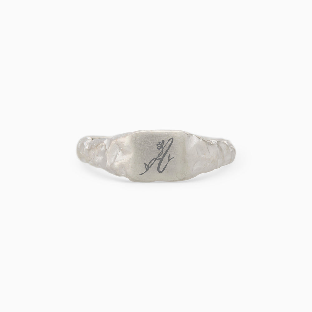 Engraved Slate Signet Ring | Silver